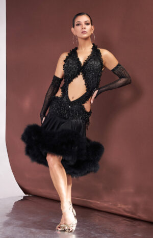 Latin Dress Midnight Marabou