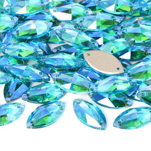 Pack of Aquamarine Shimmer Navette Sew-On