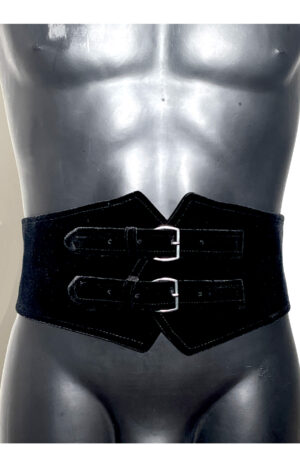Wide Velvet belt with metallic buckles
