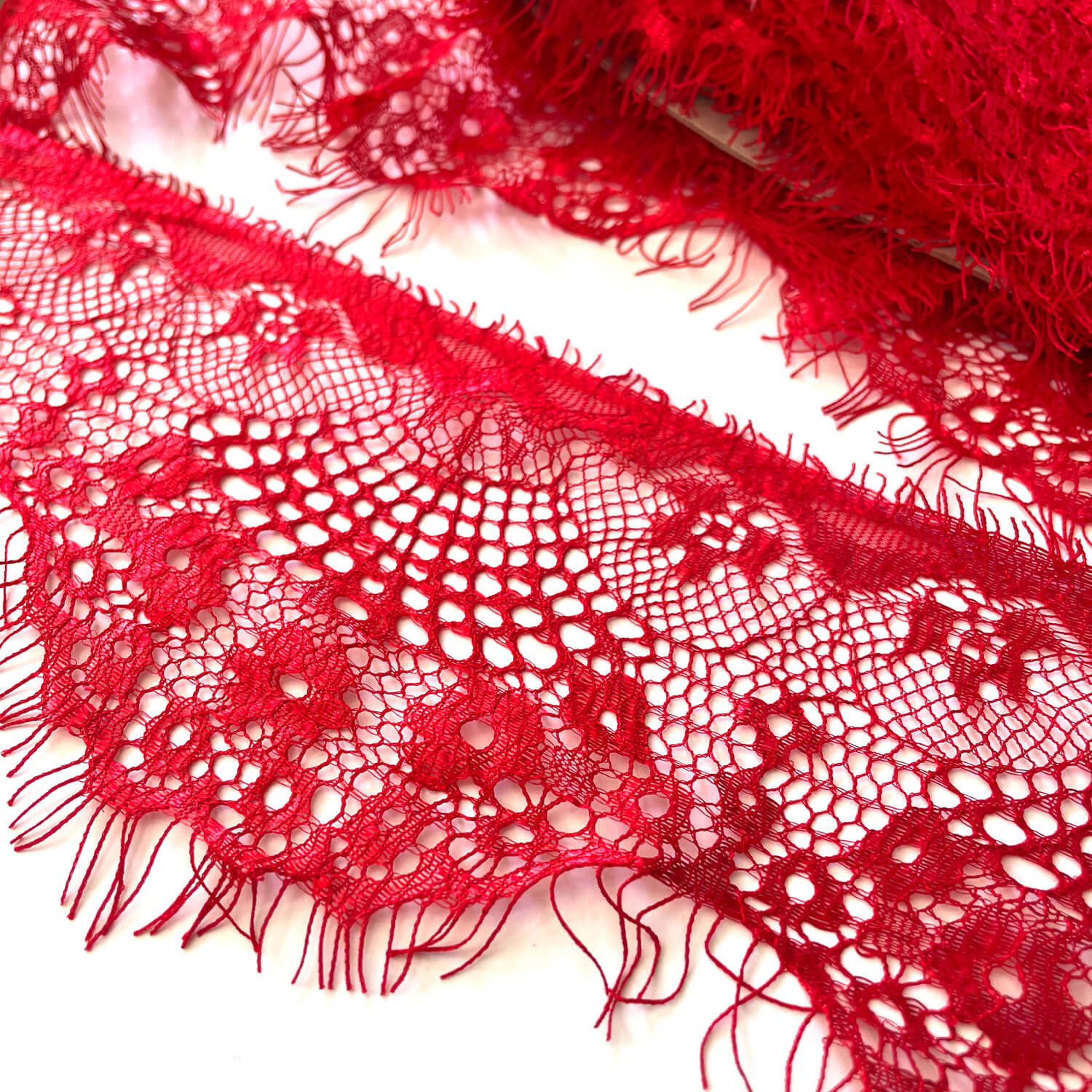 Eyelash Lace trim Red 10cm wide